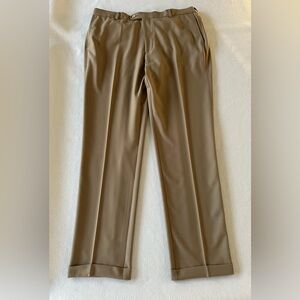 Peter Millar Durham Pants 36x32 Tan Flat Front Polyester Golf Trousers Cuffed